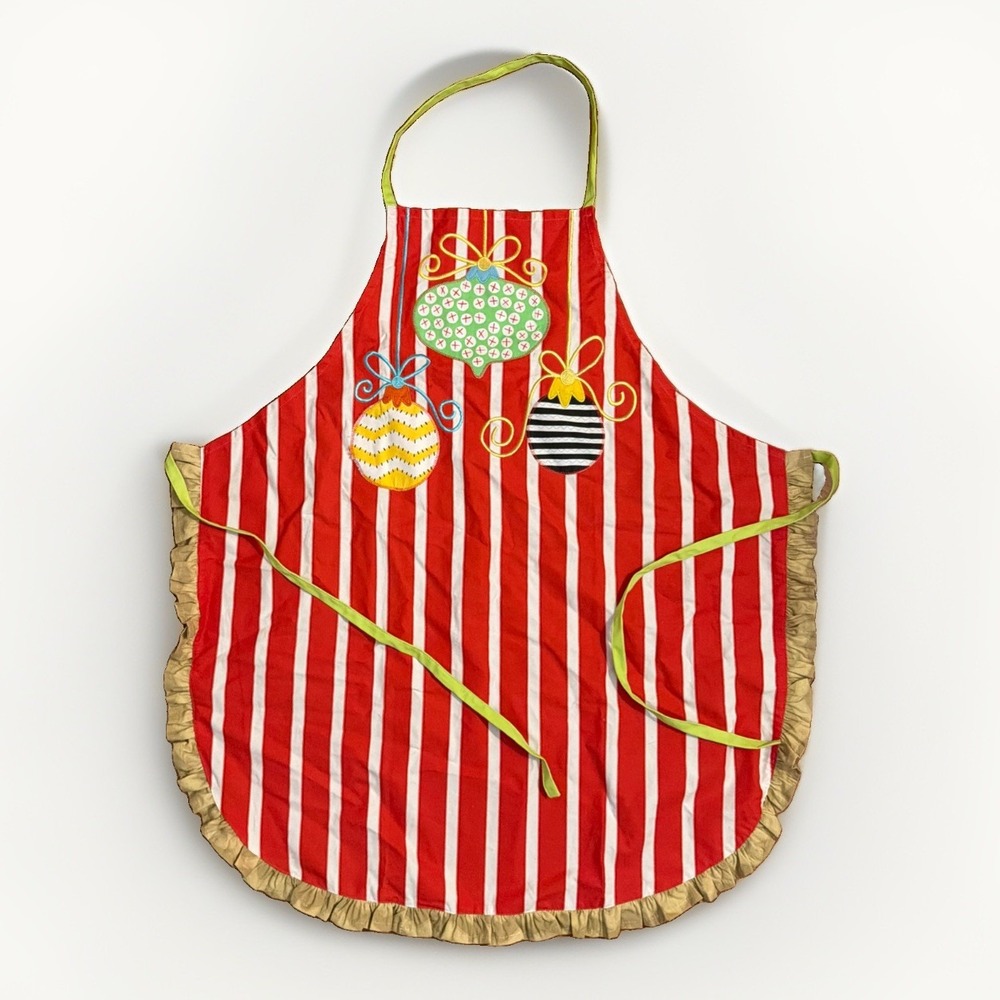 Coton Colors Christmas Apron Striped Embroidered Ornament Patches Ruffles
